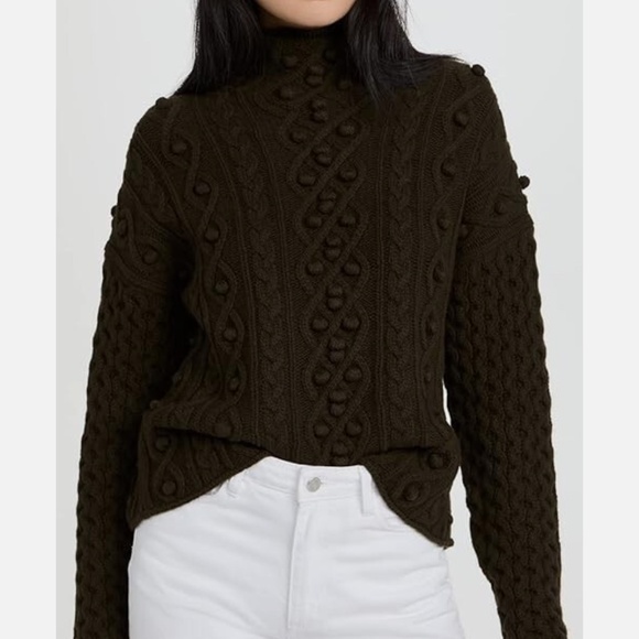 $518 Theory Olive Green Cable Pullover Felted Wool-Cashmere Sweater Size Petite - Picture 1 of 9